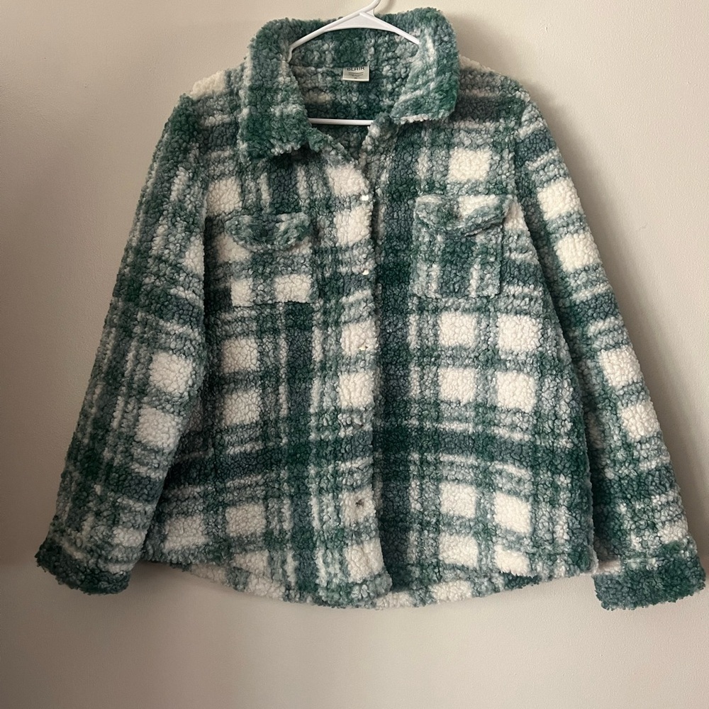 Blair Green and White Plaid Sherpa Jacket